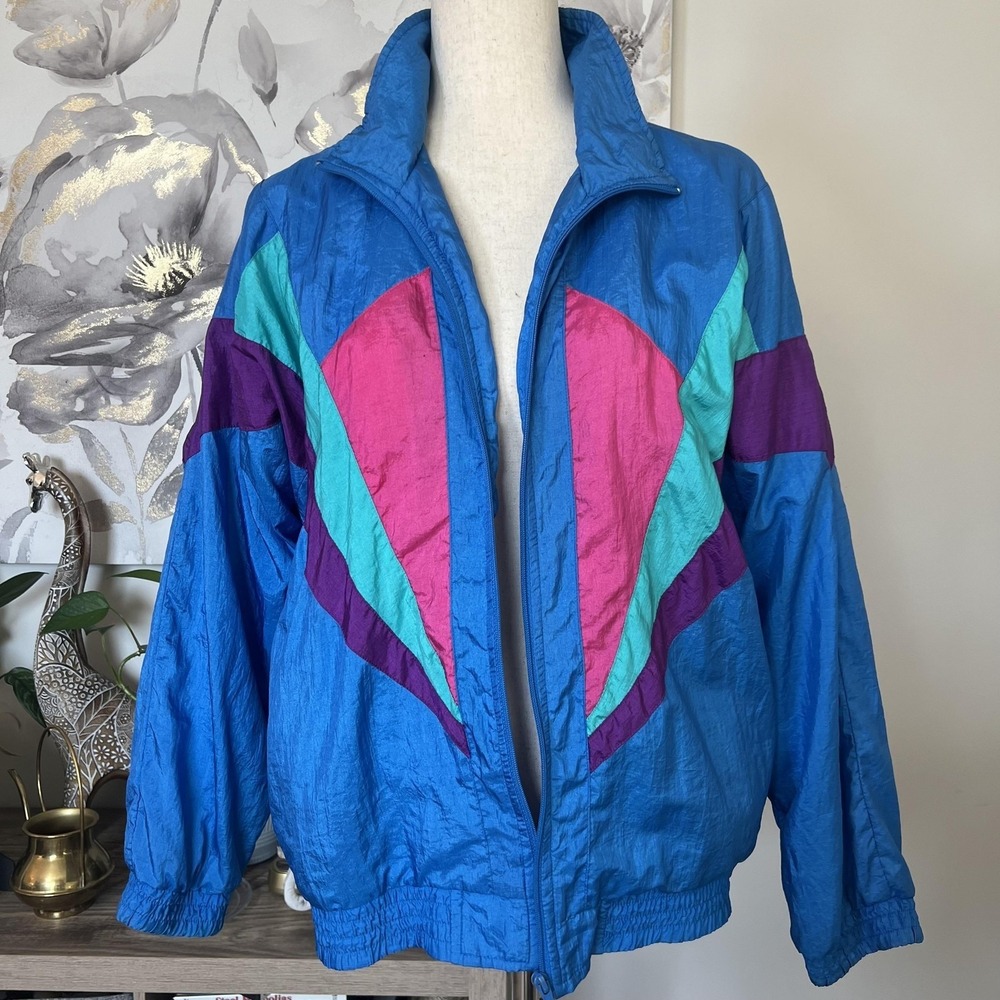 Vintage 80s 90s Bocoo Colorblock Windbreaker Track Jacket Blue Pink Purple Retro
